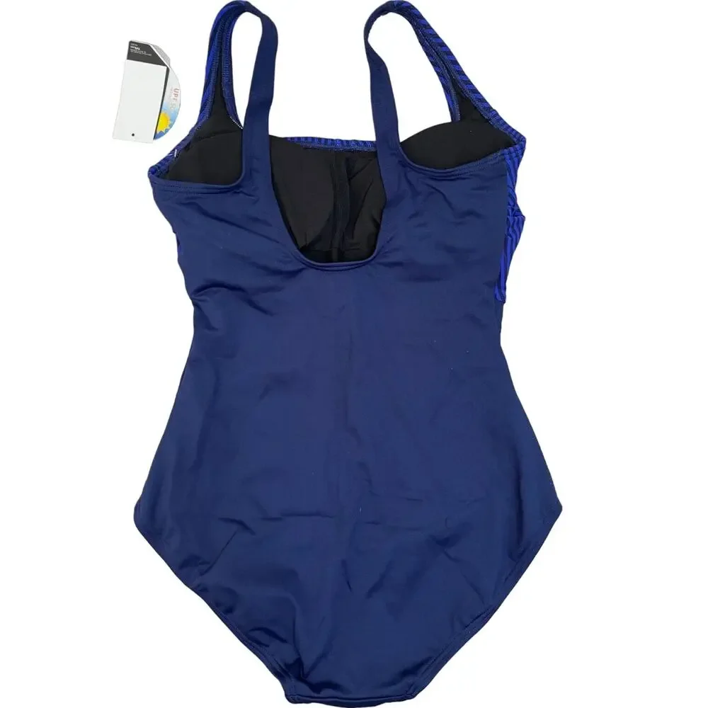 TYR Women MONROE Aqua ControlFit 1pc SwimSuit Navy Blue Stripe - Size 8 - $80